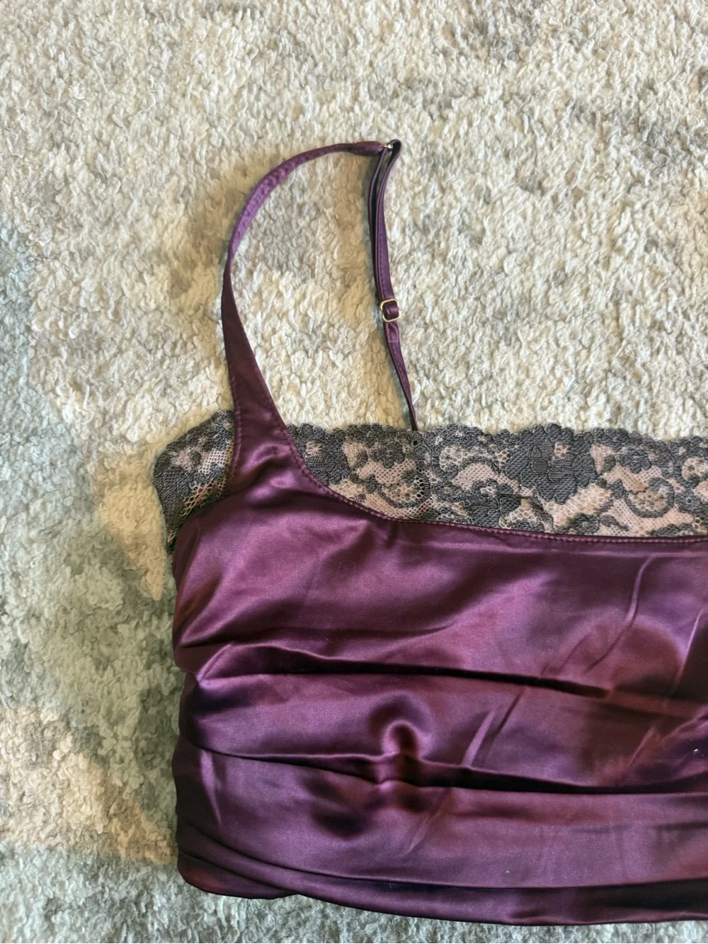Free People Satin Lace Trim Crop Top in Plum